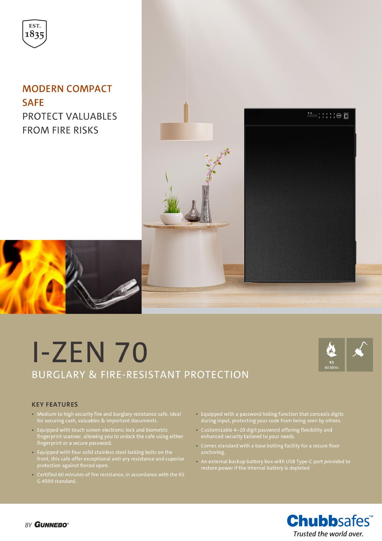 Chubbsafes i-Zen 70 official product catalogue page 1